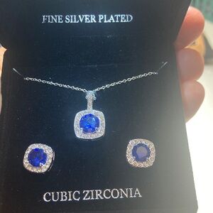 Cubic Zirconia Silver Plated Blue Jewelry Set